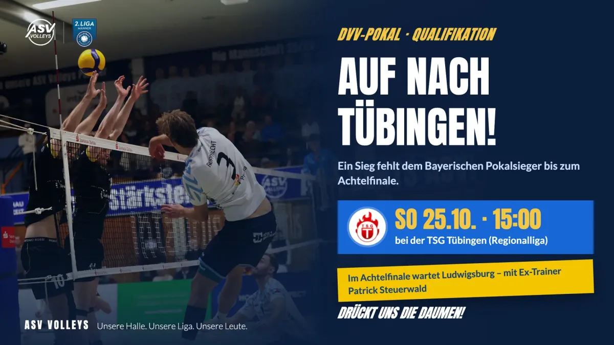 DVV-Pokal-Qualifikation: Sonntag, 25.10., um 15 Uhr bei der TSG Tübingen